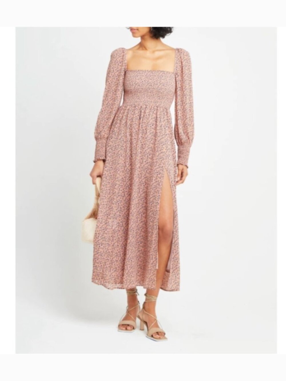 O.P.T. Dusty Pink Floral Long Sleeve Peasant Dress Sz L - NWT!
